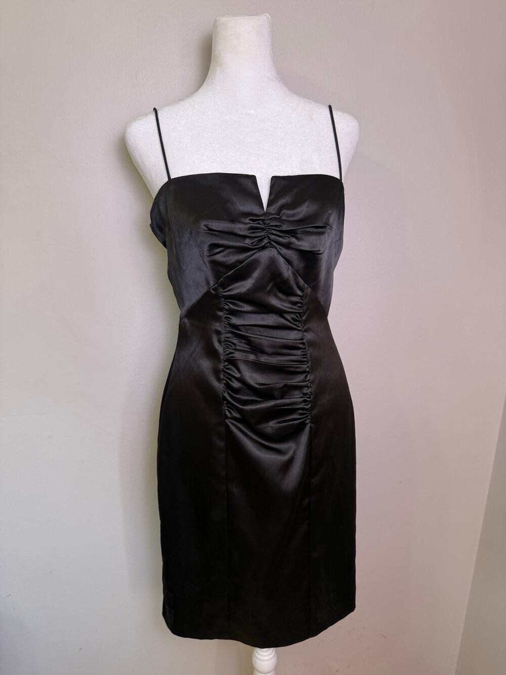 S.L. Fashions Petite Black Satin Ruched Cocktail Dress Size 6P